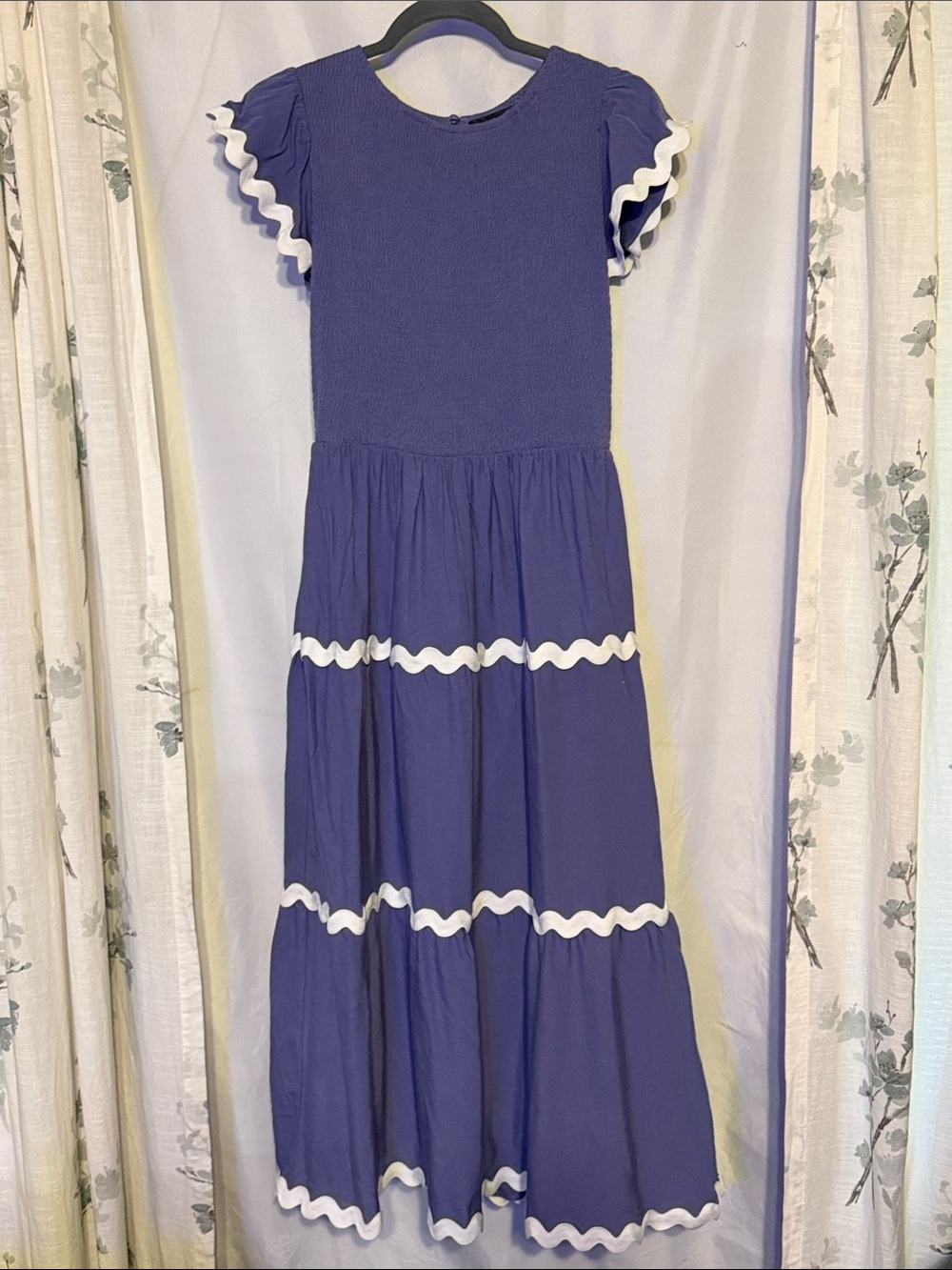 Women’s Blue Maxi Dress with White Trim - Picture 1 of 1